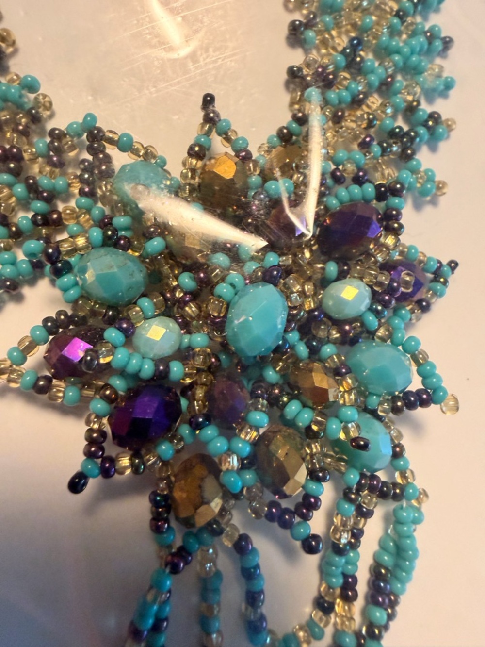 Turquoise Beaded Statement Necklace - Handmade Artisan Style, Silver 925 - Picture 5 of 10
